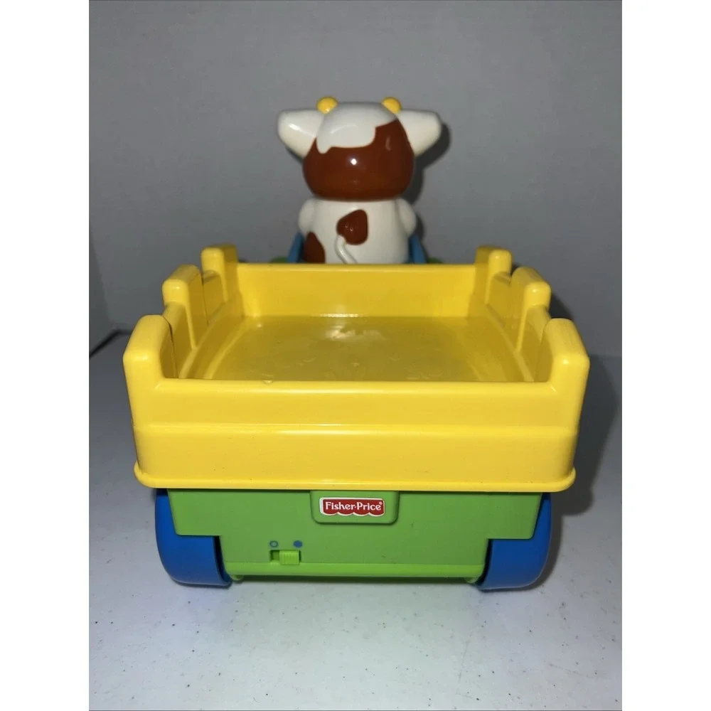 Vintage Fisher Price Press & Go Farm Truck Animals Cow Driving Tested Works